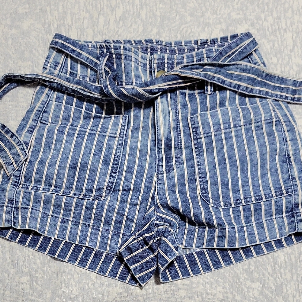 Striped Blue Denim Women's Shorts